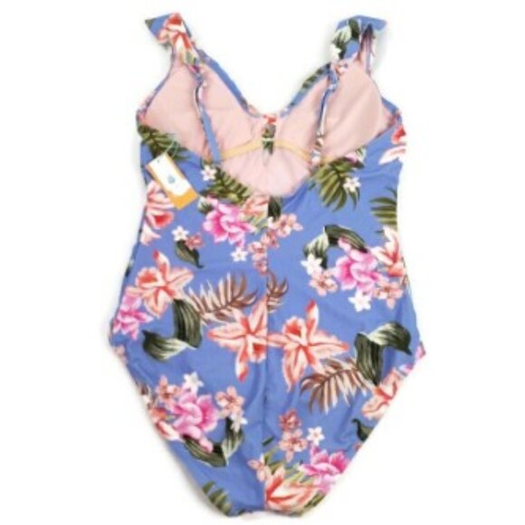 Kona Sol Multi Floral Over the Shoulder Ruffle One Piece Swimsuit Womens XL NWT - Picture 15 of 16